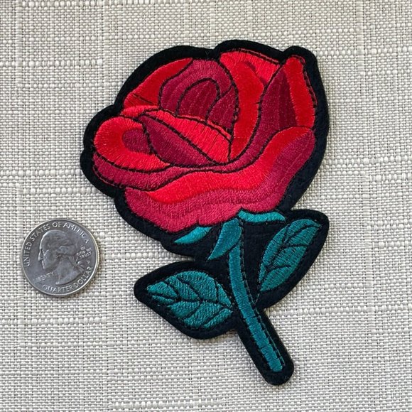 Red Rose Patches Embroidery Iron On Patch for Clothes Accessory - Picture 3 of 4